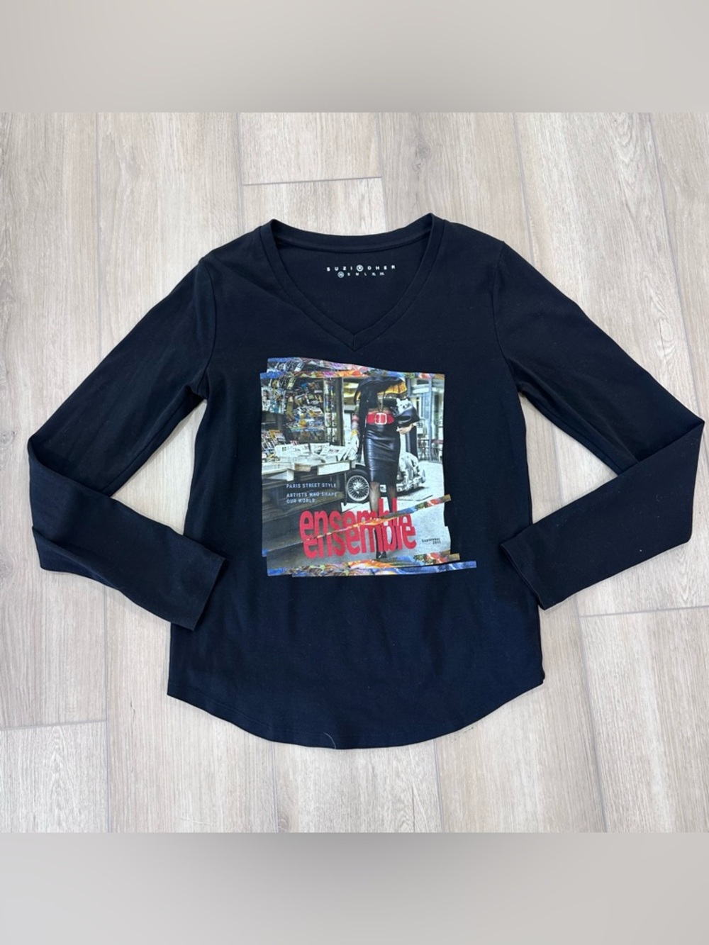 NWOT Suzi Roher V neck The Victoria Paris street style long sleeve black XS - Picture 2 of 6